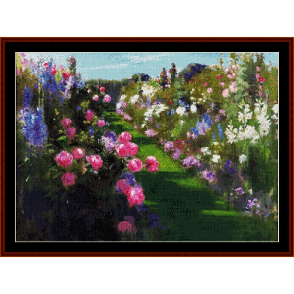 Counted Cross Stitch Pattern by Cross Stitch Collectibles - Colorful garden scene with flowers and a path
