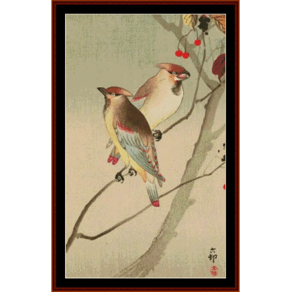 Counted Cross Stitch Pattern – Japanese Waxwings, Asian Art - Cross Stitch Collectibles