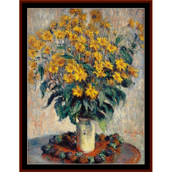 Counted Cross Stitch Pattern by Cross Stitch Collectibles of a bouquet of yellow flowers in a vase on a textured background