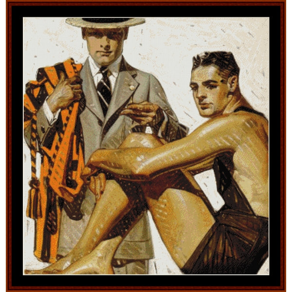 Vintage-style Counted Cross Stitch Pattern by Cross Stitch Collectibles of a man in a suit holding a shirt