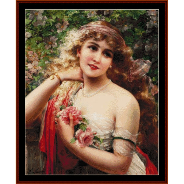 Counted Cross Stitch Pattern: Lady with Roses by Emile Vernon by Cross Stitch Collectibles