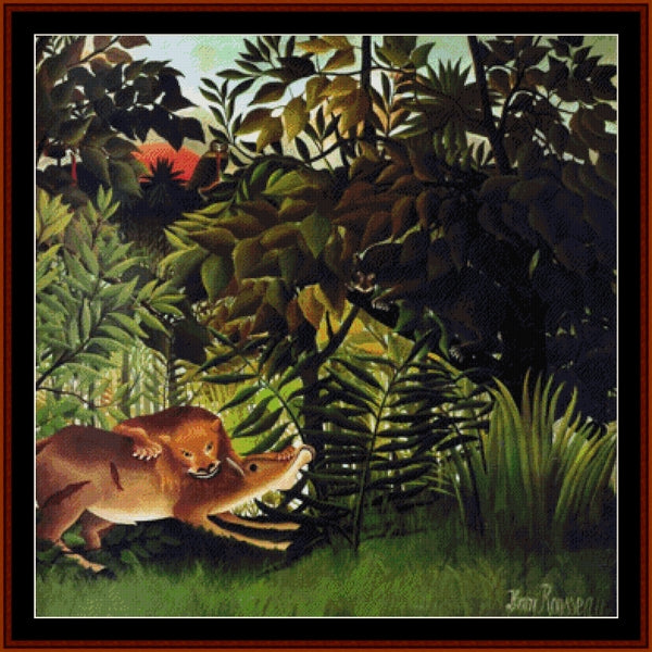 Counted Cross Stitch Pattern: Lion Devouring its Prey by Henri Rousseau – Cross Stitch Collectibles