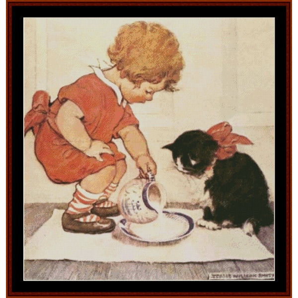 Counted Cross Stitch Pattern: Milk for the Cat by Jesse Willcox Smith - Cross Stitch Collectibles
