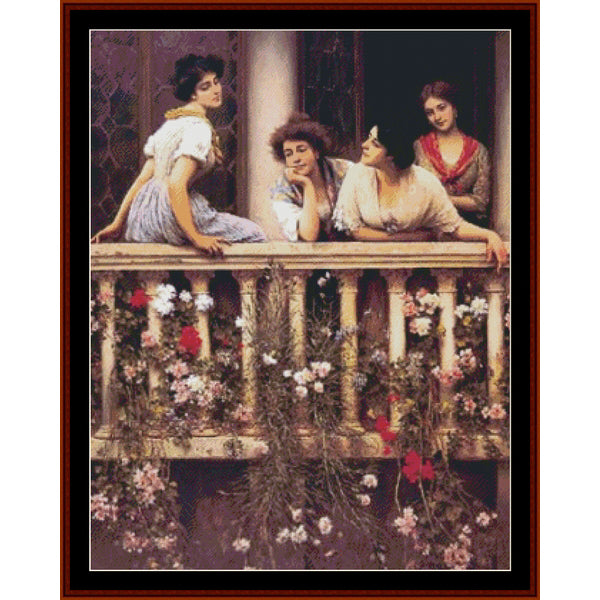 Counted Cross Stitch Pattern: On the Balcony by Eugene de Blass - Cross Stitch Collectibles
