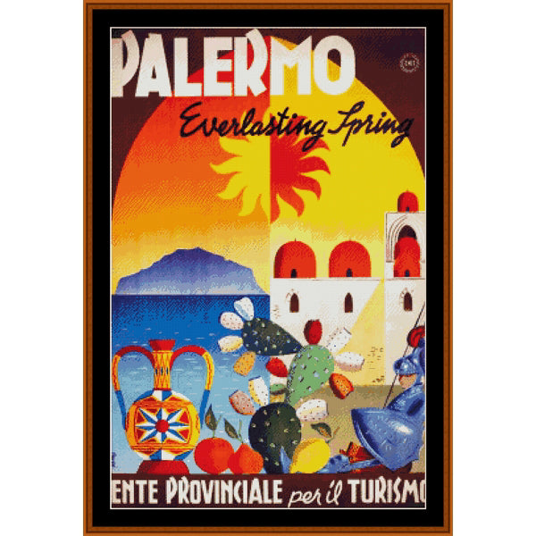 Counted Cross Stitch Pattern: Palermo, Vintage Travel Poster - Cross Stitch Collectibles