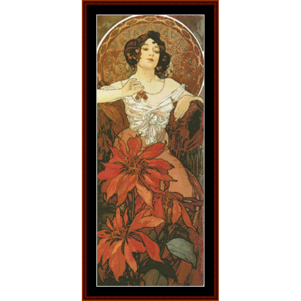 Counted Cross Stitch Pattern – Ruby by Alphonse Mucha - Cross Stitch Collectibles