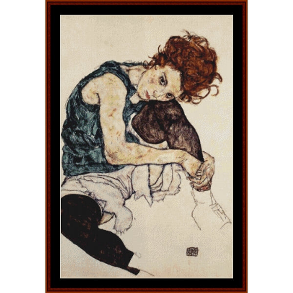 Counted Cross Stitch Pattern – Seated Woman by Egon Schiele - Cross Stitch Collectibles