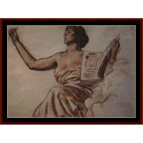Counted Cross Stitch Pattern – Seated Woman with a Book by Boris Kustodiev - Cross Stitch Collectibles