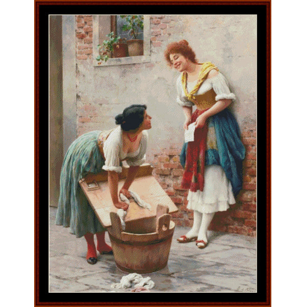 Counted Cross Stitch Pattern – Sharing the News by Eugene de Blass - Cross Stitch Collectibles