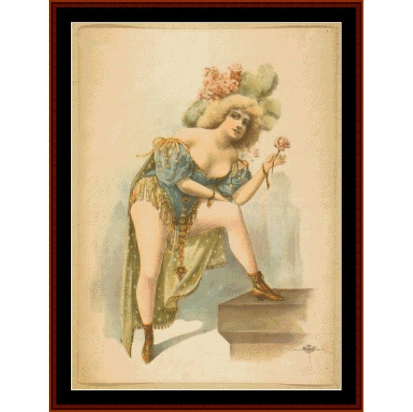Counted Cross Stitch Pattern – Showgirl in Green, Vintage Poster - Cross Stitch Collectibles