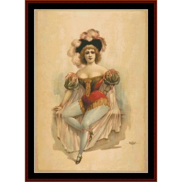 Counted Cross Stitch Pattern – Showgirl in Red, Vintage Poster - Cross Stitch Collectibles