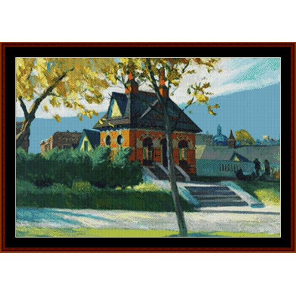 Counted Cross Stitch Pattern – Small Town Station by Edward Hopper - Cross Stitch Collectibles