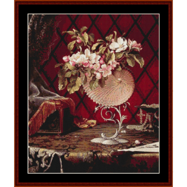 Counted Cross Stitch Pattern – Still Life with Apple Blossoms by M.J. Heade - Cross Stitch Collectibles