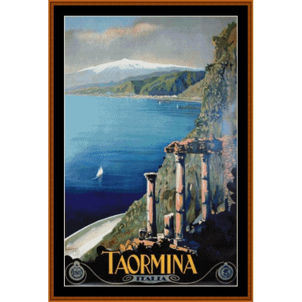 Counted Cross Stitch Pattern – Taormina, Vintage Travel Poster - Cross Stitch Collectibles