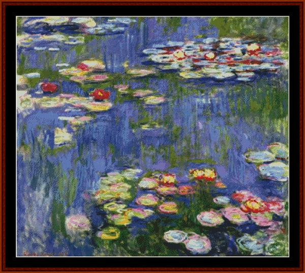 Waterlilies, Pink - Claude Monet pdf cross stitch pattern
