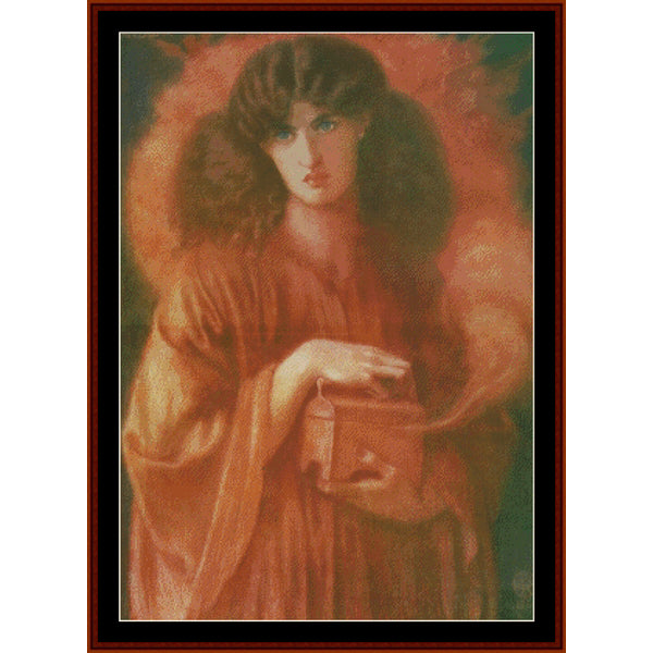 Counted Cross Stitch Pattern by Cross Stitch Collectibles of a woman holding a lantern with a warm color palette.