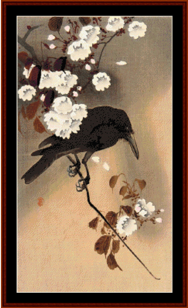 Crow on a Cherry Branch - Asian Art pdf cross stitch pattern