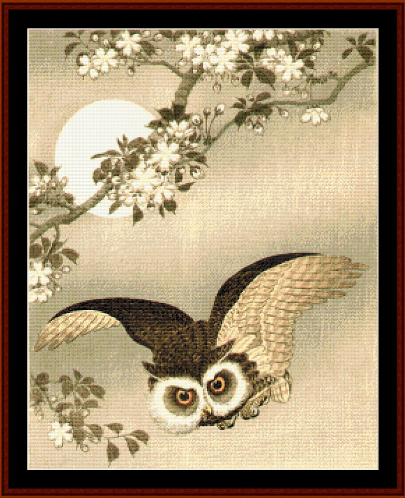 Flying Owl - Asian Art pdf cross stitch pattern