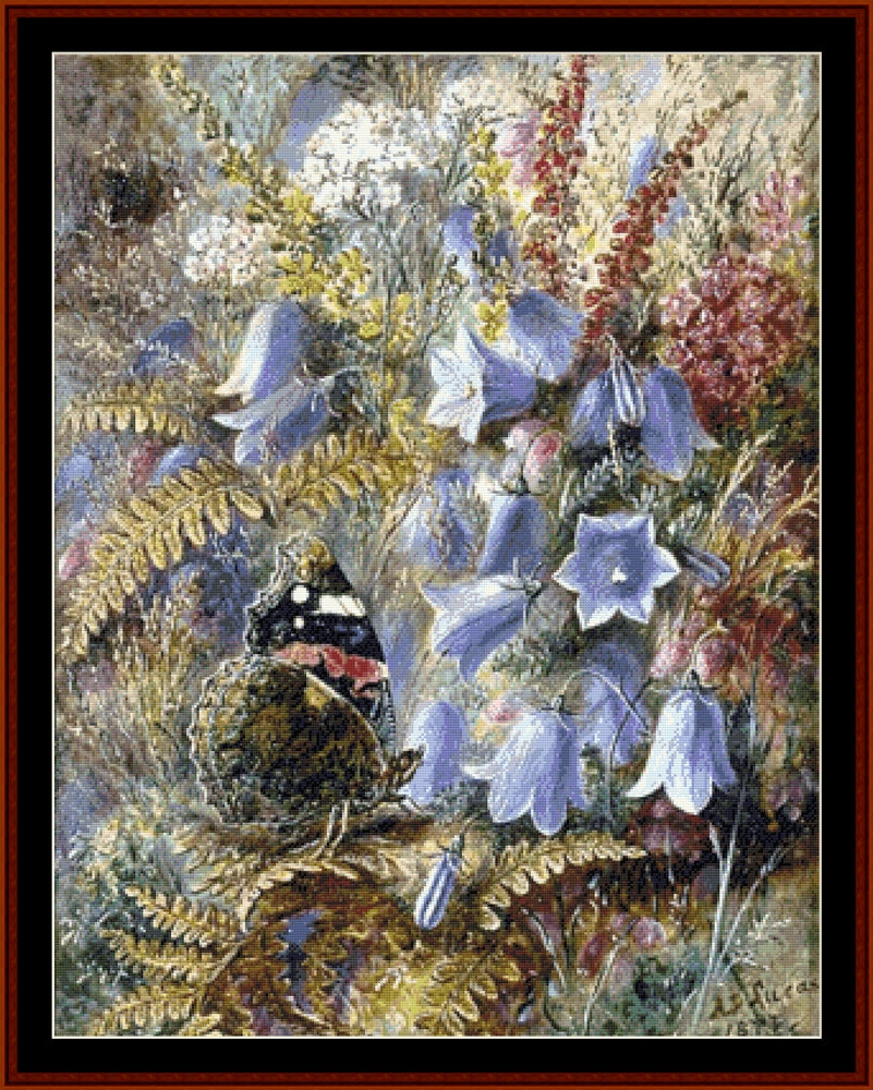 Bell Flowers and Butterfly - A.D. Lucas pdf cross stitch pattern