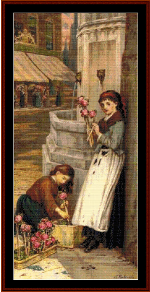 Flower Market - A.E. Mulready cross stitch pattern