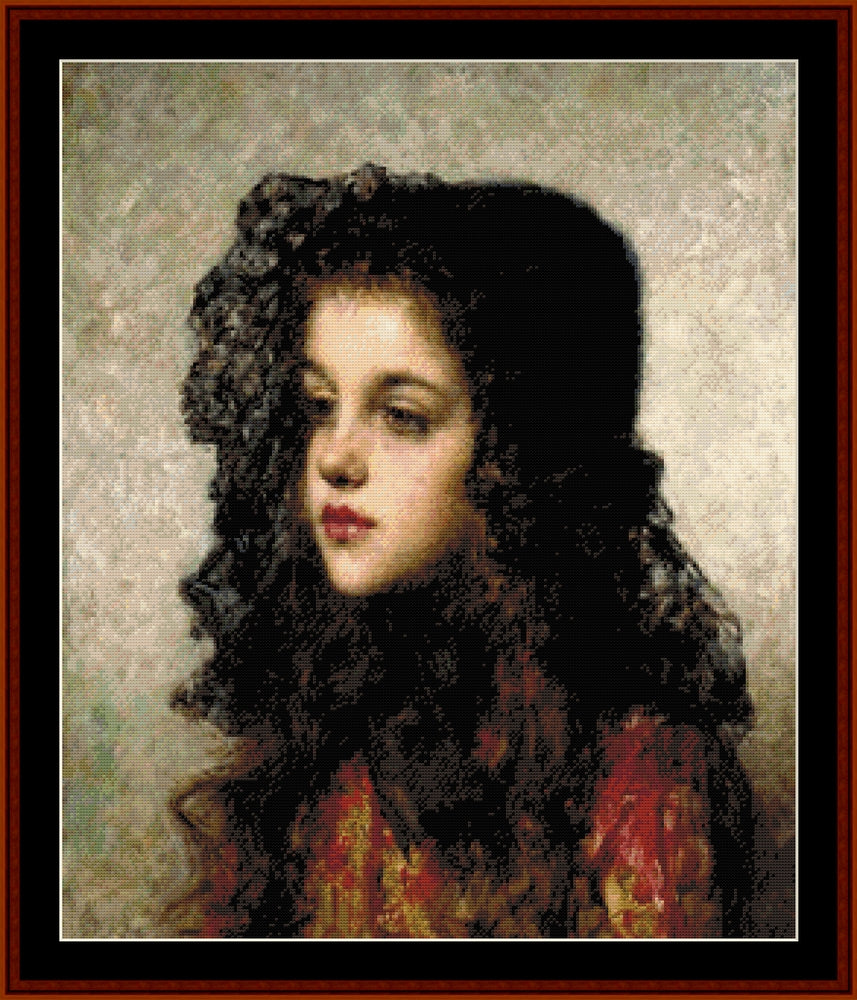 Little Girl with Veil - Alexei Harlamoff pdf cross stitch pattern