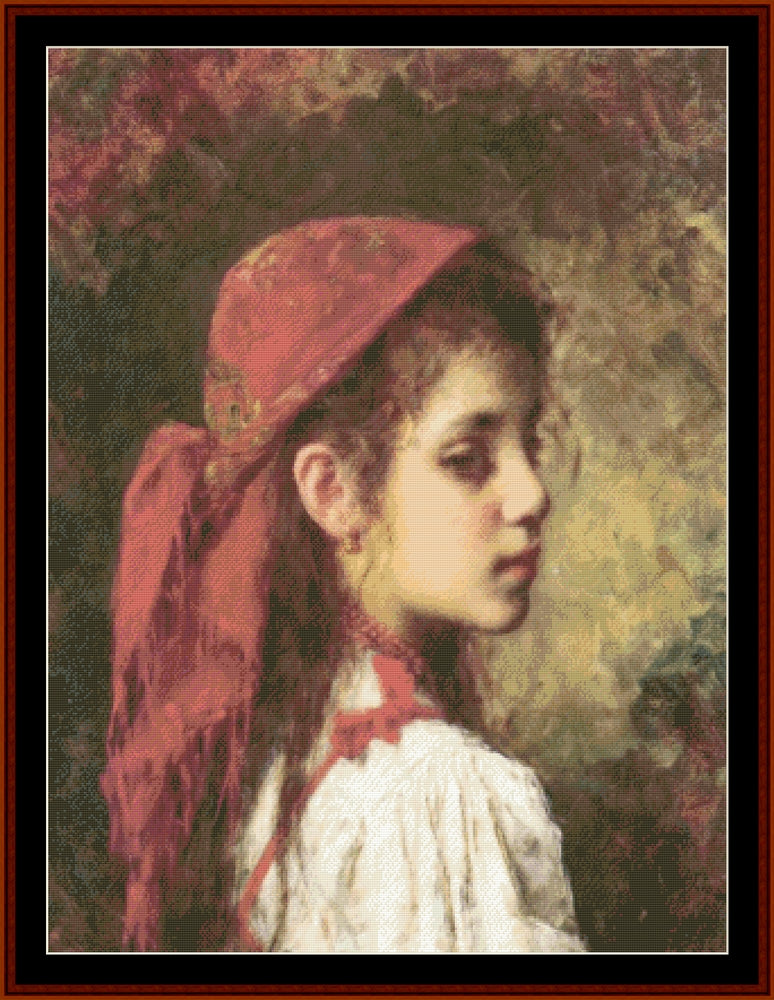 The Red Kerchief - Alexei Harlamoff pdf cross stitch pattern