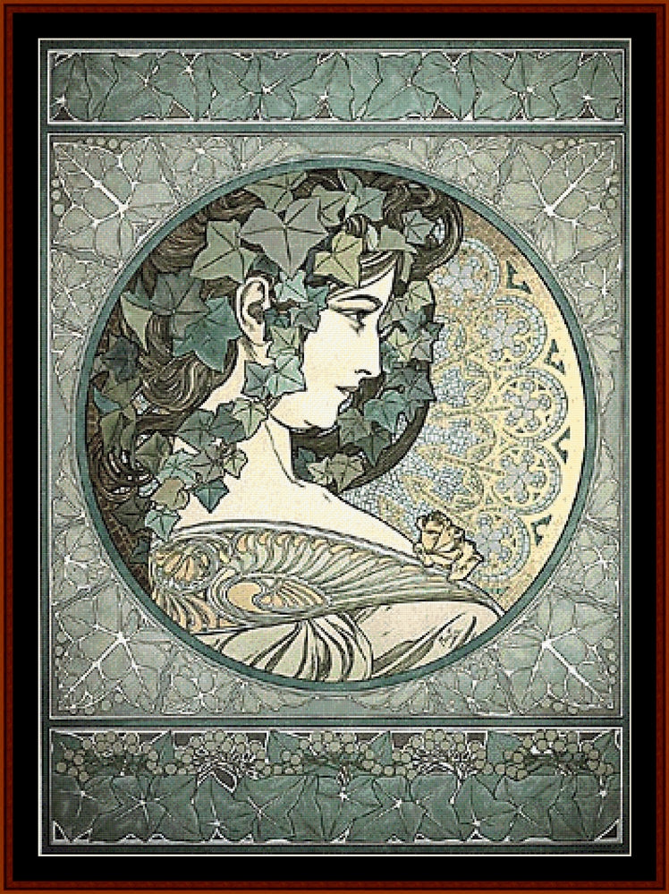 Ivy - Alphonse Mucha pdf cross stitch pattern