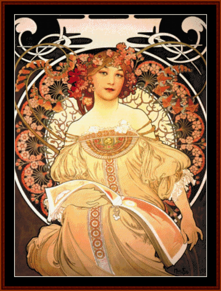 Reverie - Alphonse Mucha pdf cross stitch pattern