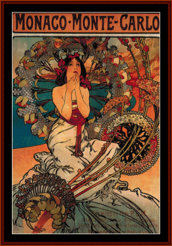 Monaco - Monte Carlo 1897 - Alphonse Mucha pdf cross stitch pattern