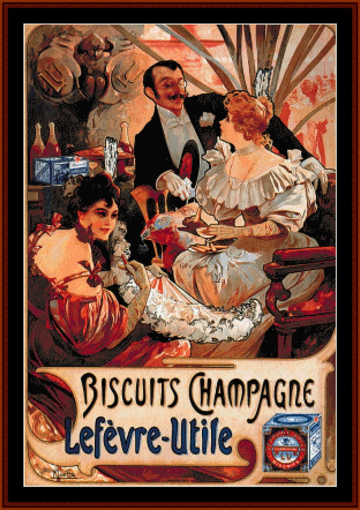 Biscuits Champagne 1896 - Alphonse Mucha pdf cross stitch pattern