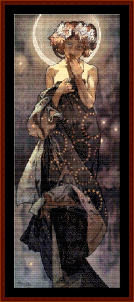The Moon - Alphonse Mucha pdf cross stitch pattern