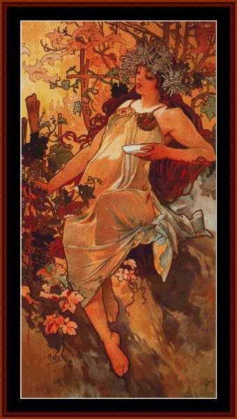 Autumn - Alphonse Mucha pdf cross stitch pattern
