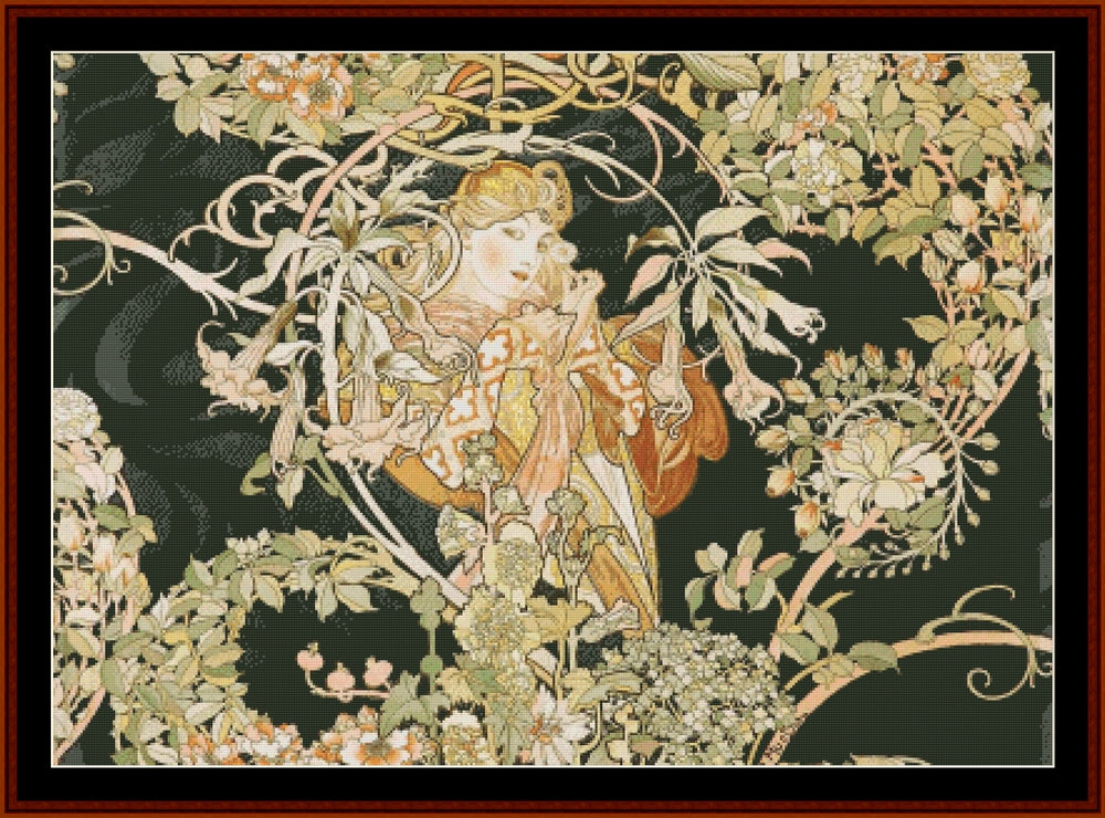 Laisy Daisy - Alphonse Mucha pdf cross stitch pattern