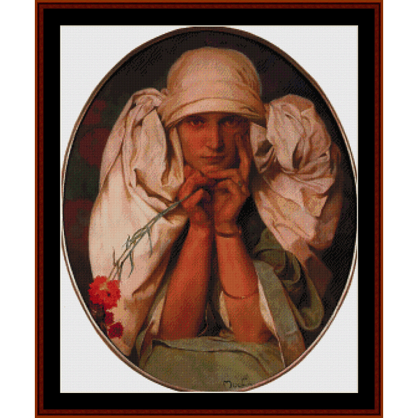 Portrait of Jaroslava - Alphonse Maria Mucha pdf cross stitch pattern