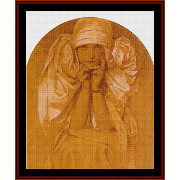 Portrait of Jaroslava II - Alphonse Mucha cross stitch pattern