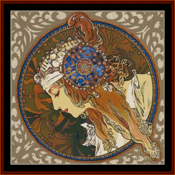 Byzantine, Detail - Alphonse Mucha pdf cross stitch pattern