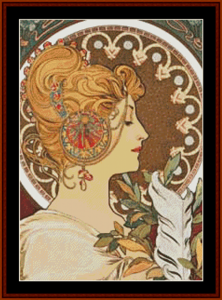 The Feather, Detail - Alphonse Mucha pdf cross stitch pattern