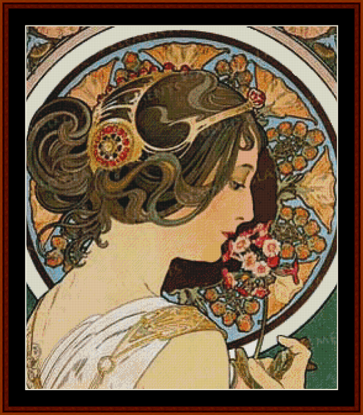 Primrose, Detail - Alphonse Mucha pdf cross stitch pattern