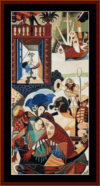 Sunday in Lisbon, Left - Almada Negreiros cross stitch pattern
