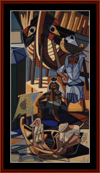 Sunday in Lisbon, Center - Almada Negreiros cross stitch pattern