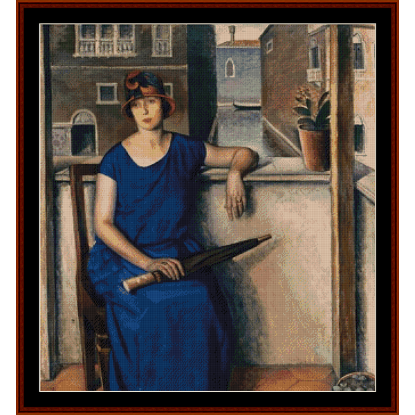 Woman on Balcony - Alberto Salietti cross stitch pattern
