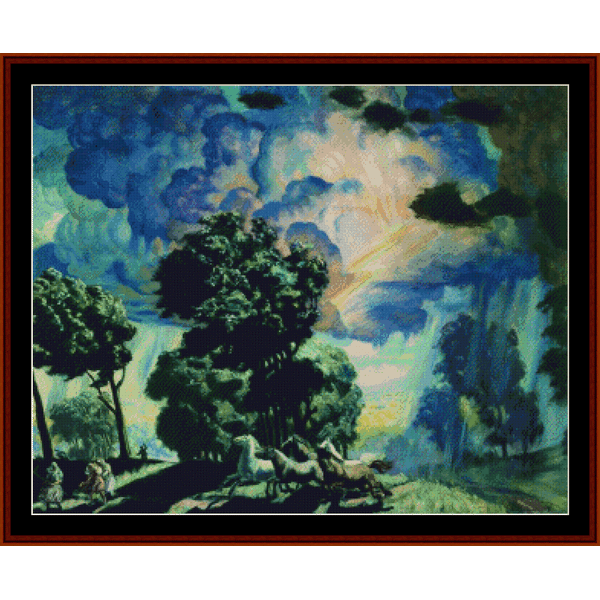 Horses in the Storm - Boris Kustodiev cross stitch pattern