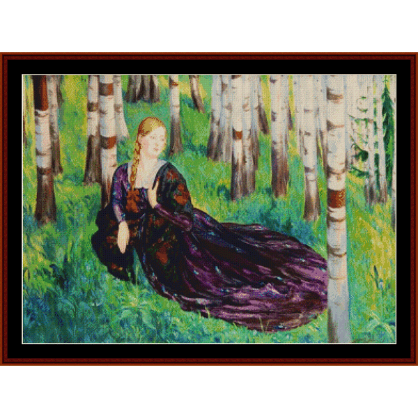 In the Birch Forest - Boris Kustodiev pdf cross stitch pattern