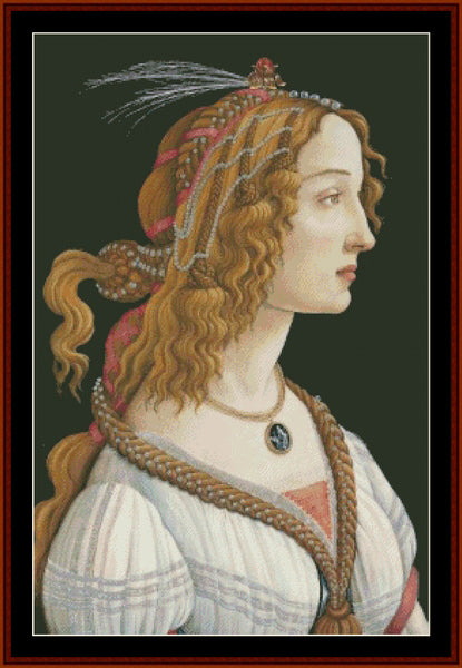 Portrait of a Woman II - Botticelli pdf cross stitch pattern