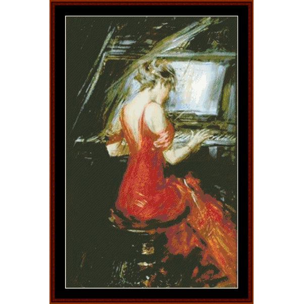 Woman in Red - Giovanni Boldini pdf cross stitch pattern