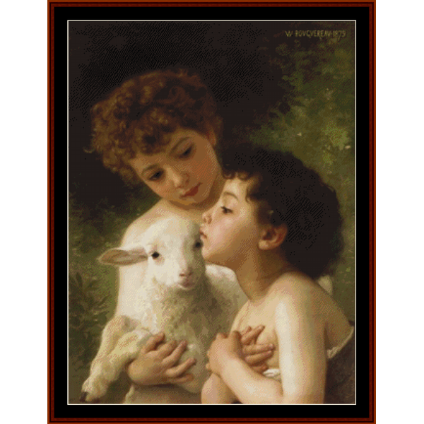 Children with Lamb - William Bouguereau pdf cross stitch pattern