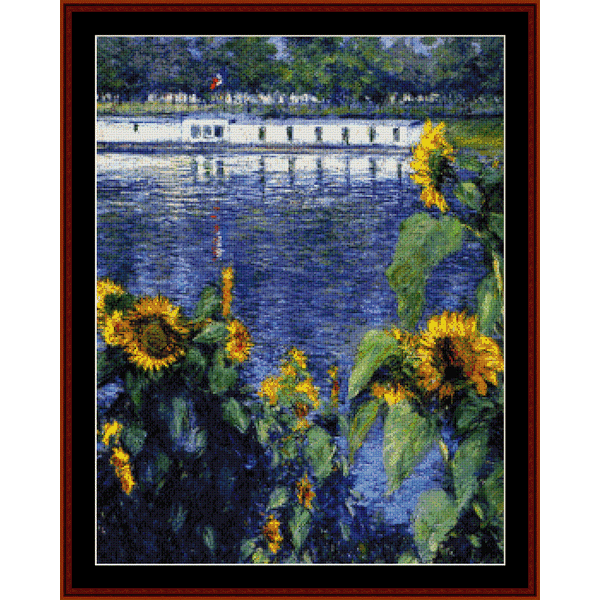 Sunflowers on the Seine - Gustave Caillebotte pdf cross stitch pattern