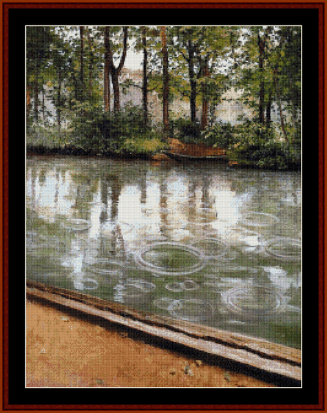 Riverbank in the Rain - Gustave Caillebotte pdf cross stitch pattern