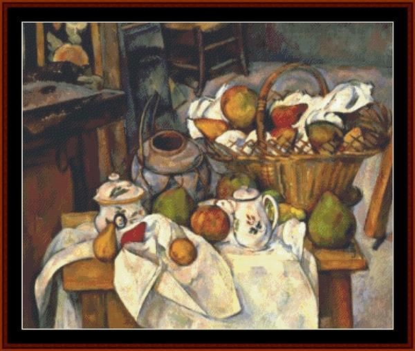 Vessels, Basket and Fruit - Paul Cezanne pdf cross stitch pattern