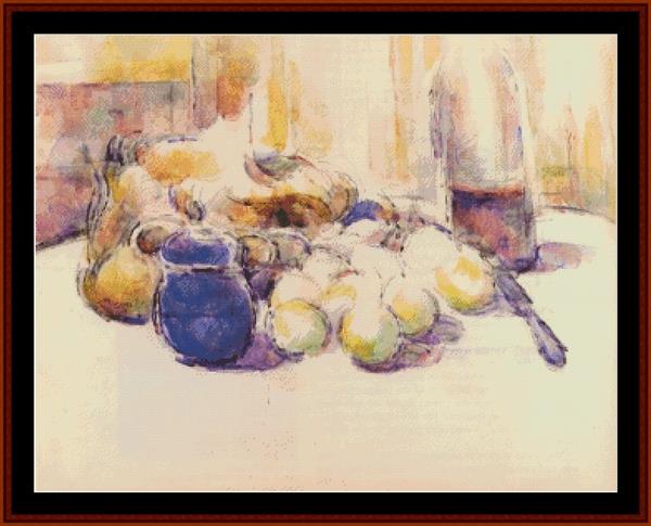Blue Pot and Wine Bottle - Paul Cezanne pdf cross stitch pattern